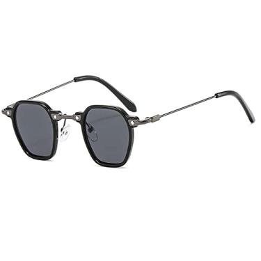 Imagem de Óculos de sol masculinos e femininos Óculos de sol literários Retângulo de metal armação pequena Óculos de sol para mulheres Retro clássico Streetwear Óculos Lady Cat Eye, C1 Preto Cinza, Como imagem