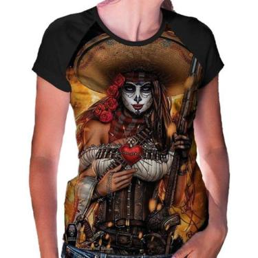 Imagem de Camiseta Raglan Baby Look  Caveira Mexicana Skull Ref:100 - Smoke