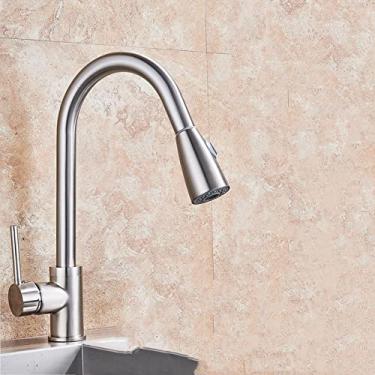 Imagem de Torneira de pia de cozinha removível preta montada no convés fluxo misturador de cozinha torneira do banheiro cozinha quente e fria torneira, níquel escovado A,1