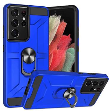 Imagem de YINGDAFENG Capa para Samsung Galaxy S22 Plus, capa protetora de camada dupla à prova de choque de grau militar com suporte de anel de metal giratório de 360°, azul