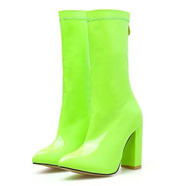 Imagem de Bota feminina de bico fino, cano baixo, bota feminina com salto grosso, bota social para mulheres, leve, impermeável, com zíper nas costas