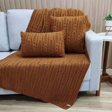 Imagem de Kit Manta Tricot Decorativa 150x90cm +2 Capas Almofada c003 Cor:COGNAC