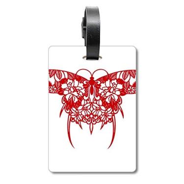 Imagem de Borboleta de pipa chinesa em vermelho com etiqueta de bagagem e cartão de bagagem, Multicolorido.