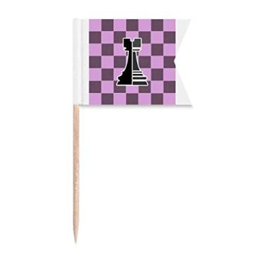 Imagem de Checkerboard Rook Black Word Chess Bandeiras de palito de dente, marcação de rotulagem para bolo de festa, comida e queijos