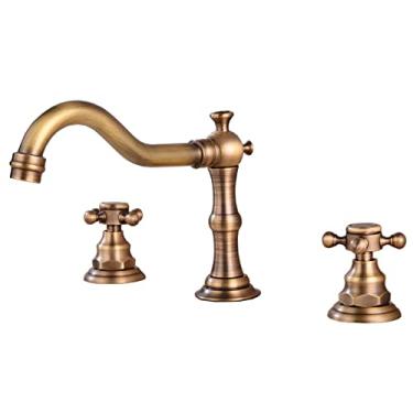 Imagem de LIDON Torneiras do banheiro Torneira da pia do banheiro 3 furos preto 3 furos banheiro torneira de latão antigo banheiro 3 furos com duas alças torneira de três furos para lavatório, preto (cor: antigo)