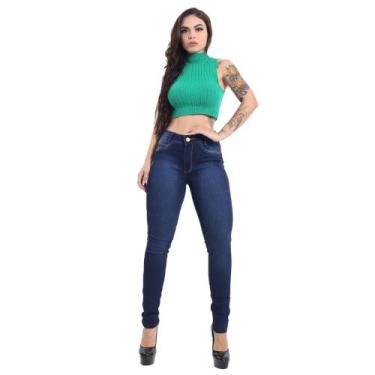 Imagem de Calça Skinny Feminina  Jeans Com Licra  Azul Marinho Liso Stone 4 - Ka