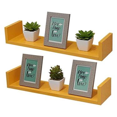Imagem de Kit 2 Prateleiras U 70 x 25cm Amarela Suporte Invisível
