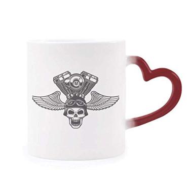 Imagem de Óculos de luz, esqueleto de motocicleta, estampa sensível ao calor, caneca de grés que muda de cor vermelha
