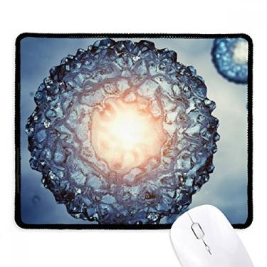 Imagem de Blue Science Cells Mouse pad com padrão microcósmico e bordas costuradas Tapete de borracha para jogos