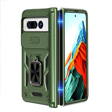 Imagem de KVIBEO Capa para Google Pixel Fold, capa protetora de grau militar resistente com suporte de anel de 360° e proteção contra dobradiça à prova de choque para câmera deslizante capa traseira, verde