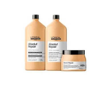 Imagem de Kit Loréal Absolut Repair Shampoo 1,5L + Condicionador 1,5L + Máscara