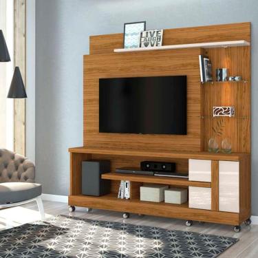 Imagem de Estante Home Theater Alan Para TV até 55 Com Rodízio 1 Porta Cor Naturale Off White - Madetec Móveis