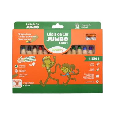 Imagem de Kit Lápis de Cor Jumbo 4 em 1 com 13 Cores - Leo&Leo