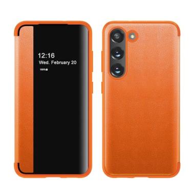 Imagem de ZORSOME Capa para Samsung Galaxy S23 Smart Clear View, capa protetora flip de couro ultrafina para Samsung Galaxy S23, laranja