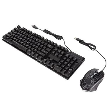 Imagem de ASHATA Combo de mouse com fio para jogos, teclado mecânico retroiluminado RGB para jogadores de computador, 104 teclas flutuantes luminosas, toque confortável, resistente a derramamentos