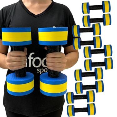 Imagem de Kit 5 Pares Halteres de Hidroginástica Redondo em EVA DF4015-AZ 1-2Kg Azul/Amarelo Dafoca Sports