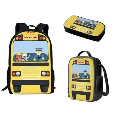 Imagem de Spowatriy Mochila de 43 cm para escola, meninos, meninas, ônibus escolar, 3 em 1, conjunto de mochila com lancheira e estojo de lápis, mochila para caminhadas, grande capacidade