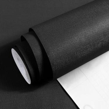Imagem de Amaowdc Papel de parede preto de 44,5 cm x 299,7 cm papel de contato preto autoadesivo papel de parede removível impermeável papel de parede texturizado moderno para bancadas armário cozinha