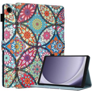 Imagem de Fancity A capa serve para Samsung Galaxy Tab A9 8,7 polegadas 2023 (SM-X110/X115/X117), capa de couro PU com suporte para cartão TPU para tablet Galaxy Tab A9 22.1 cm 2023, caleidoscópio
