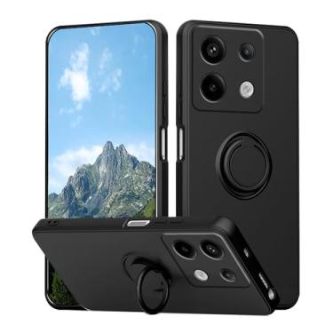Imagem de Capa compatível com Redmi Note 13 Pro 4G com suporte de anel preto, para Xiaomi Redmi Note 13 Pro 4G, capa de silicone líquido com forro de microfibra macia, capa protetora fina à prova de choque