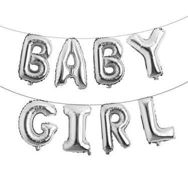 Imagem de Guirlanda de balões de letras metálicas para bebês meninos e meninas de 40,6 cm para aniversário chá de bebê revelação de gênero suprimentos de decoração de festa (BABY GIRL prata)