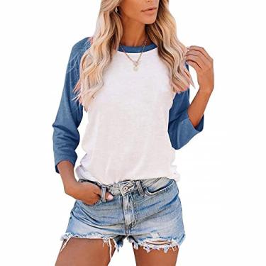 Imagem de Camisetas femininas casuais de manga 3/4 de comprimento leve, com blocos de cores, blusas confortáveis, Ofertas relâmpago branco, XXG