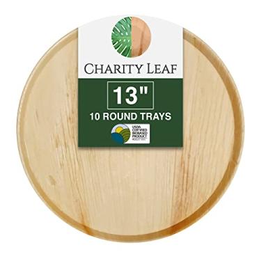 Imagem de Charity Leaf Bandejas planas redondas descartáveis de 33 cm (10 peças) de bambu como travessas de servir, tábuas descartáveis, louça ecológica para casamentos, buffet, eventos