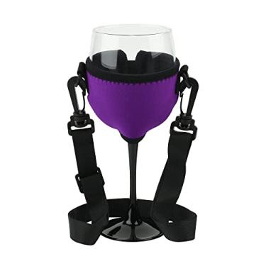 Imagem de Beautyflier Isolador de taça de vinho/suporte de bebida/manga de neoprene com alça ajustável no pescoço para caminhada do vinho (roxo)