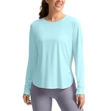 Imagem de Camisetas femininas com proteção UV FPS 50+, de manga comprida, leve, secagem rápida, para treinos e caminhadas, Verde claro, GG