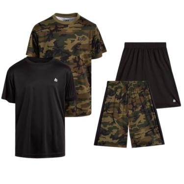 Imagem de RBX Conjunto de shorts ativos para meninos – Camiseta Dry Fit e shorts de ginástica de malha de desempenho – Conjunto de roupa atlética para meninos (8-20), Camuflagem verde/preto, 14-16