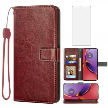 Imagem de Capa carteira compatível com Motorola Moto G84 5G, protetor de tela de vidro temperado e capa flip de couro, suporte para cartão, acessórios de celular, capas para celular para MotoG84 5G G 84