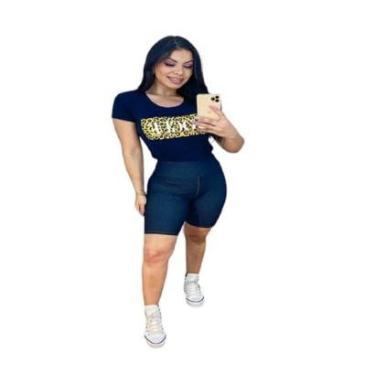 Imagem de Bermuda Feminina Malha Diagonal Jeans Com Bolsos Traseiro-Feminino