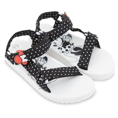 Imagem de Disney Sandália feminina Minnie Mouse com alça - Sandália feminina clássica Minnie Mouse com alça dupla, Branco e preto, 11-12