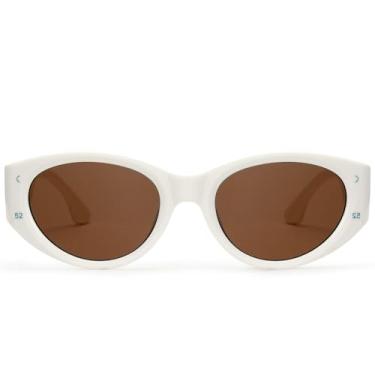 Imagem de Cyxus Óculos de sol com proteção UV 2024 moderno estilo vintage armação oval 99% UVA UVB para homens e mulheres 1158, 02 - Armação branca - Lente marrom, Medium