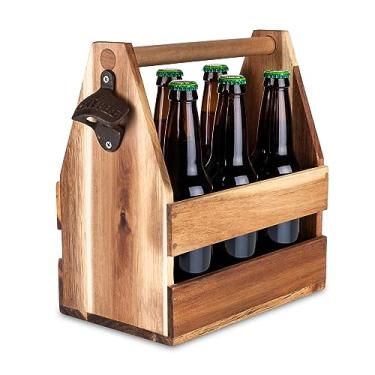 Imagem de Foster & Rye Pacote com 6 porta-cerveja de madeira de acácia - suporte de garrafa Growler, suporte de bebida, organizador de garrafas de licor
