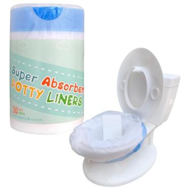 Imagem de Forro de assento de vaso sanitário com cordão, super absorvente, fácil de usar, descartável, portátil, sacos sanitários universais, cabem na maioria das cadeiras de penico (30 unidades)