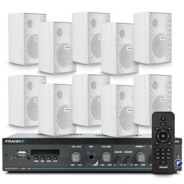 Imagem de Kit Som Ambiente Academia Bluetooth Receiver Slim 1600 Usb Sd + 10 Cai