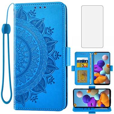 Imagem de Asuwish Compatível com Samsung Galaxy A21S Capa carteira de vidro temperado protetor de tela porta-cartão de crédito flip bolsa acessórios alça de pulso suporte capa de celular para Glaxay Galaxies A