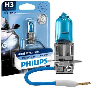 Imagem de Lâmpada Farol Philips BlueVision Branca H3 12V 55W 3700k 12336BVB1