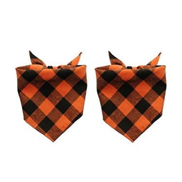 Imagem de EechicSpace Pacote com 2 bandanas xadrez laranja e preta para cães pequenos, médios e extra grandes