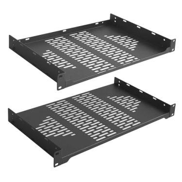 Imagem de RIVECO 2 prateleiras de rack de 25,4 cm para rack e armários de rede de 48 cm, bandeja de cantilever ventilada com prateleira de montagem em rack de 1U, para servidores, equipamentos de TI e som