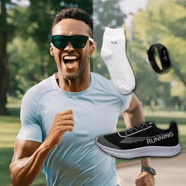 Imagem de Tênis Esport Model Running + Meia + Relógio Tênis Para Corridas e Cami