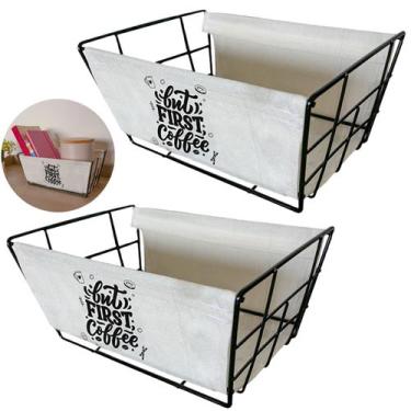 Imagem de Kit 2 Cestos Organizador Multiuso Lavanderia Cozinha Escritório Aço Pr