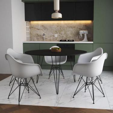 Imagem de Mesa Jantar Redonda 110cm Preta Clips 3 Pés com 5 Poltronas Eames Eiff