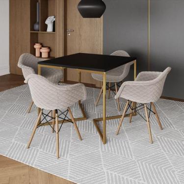 Imagem de Jogo de Mesa Industrial Base Dourada Tampo Quadrado 90cm Preto com 4 P