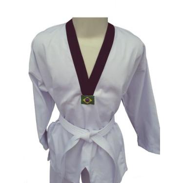 Imagem de Dobok Taekwondo Adulto Tam. A4 Cor Branca Gola Preta em Brim pesado - 