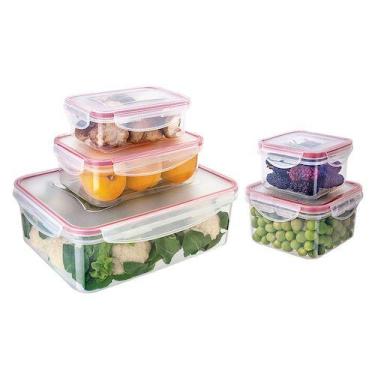 Imagem de Conjunto de Potes Herméticos 5 Peças Retangular Euro Home Vermelho PLA