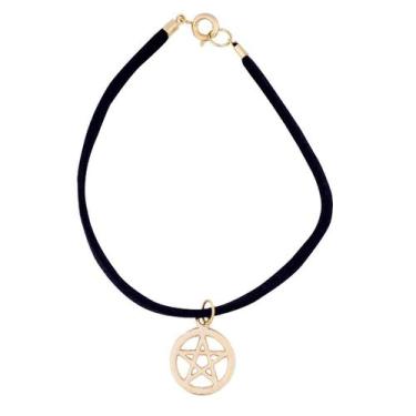 Imagem de Pulseira camurça com Pentagrama 15mm Wicca Estrela 5 Pontas - Sunshine