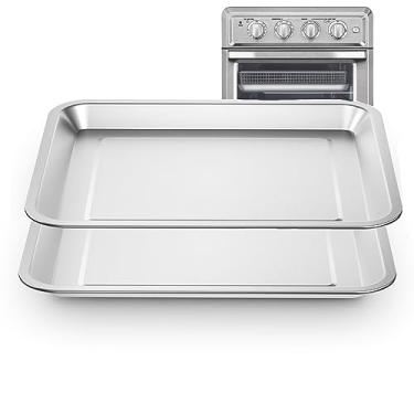 Imagem de 2 peças de assadeira de aço inoxidável compatível com a bandeja de forno Cuisinart torradeira, adequada para fritadeira Cuisinart TOA-060 e TOA-065, assadeira de biscoito e pão (31,5 x 25,5 cm)