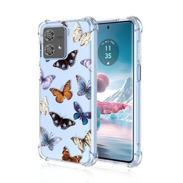 Imagem de RRXSYXL Capa para celular Moto Edge 40 Neo com estampa floral transparente e borboletas, capa de TPU macio com proteção à prova de choque para Motorola Edge 40 Neo (borboletas coloridas)